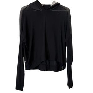 Move Alternative Long Sleeve Mesh High Low Hem Pullover Hoodie Black Size Small